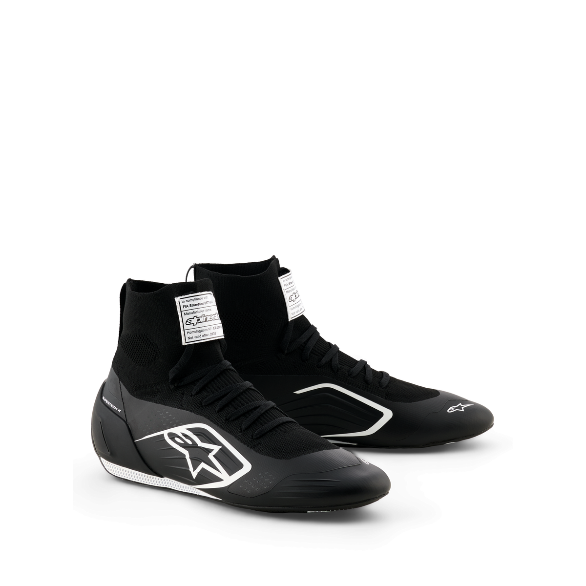 Zapatillas de Karting Alpinestars Supertech K FIA 8877-2022 Negro/Blanco, vista frontal