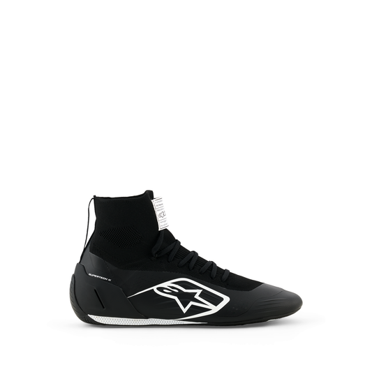 Zapatillas de Karting Alpinestars Supertech K FIA 8877-2022 Negro/Blanco, vista tres cuartos