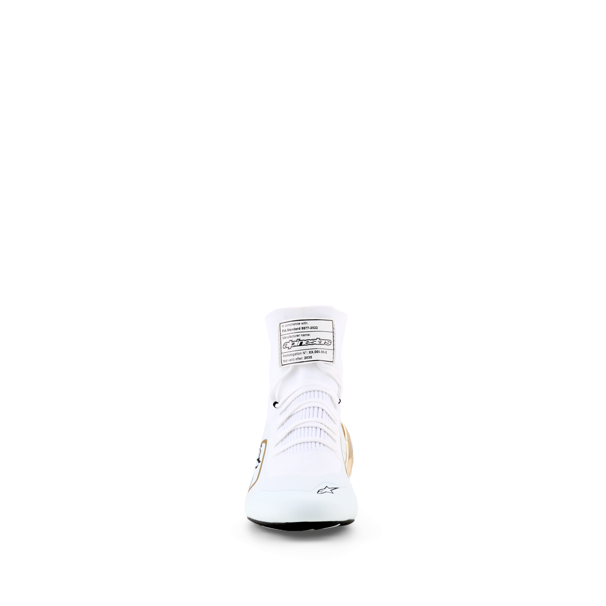 Zapatillas de Karting Alpinestars Supertech K FIA 8877-2022 Blanco/Negro/Dorado, vista lateral exterior