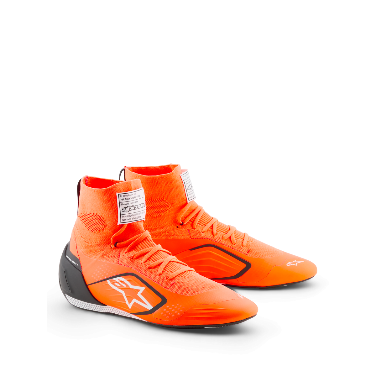 Zapatillas de Karting Alpinestars Supertech K FIA 8877-2022 Naranja Flúo/Negro/Blanco, vista frontal