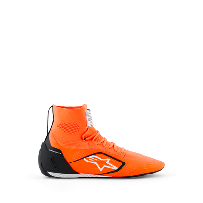 Zapatillas de Karting Alpinestars Supertech K FIA 8877-2022 Naranja Flúo/Negro/Blanco, vista tres cuartos