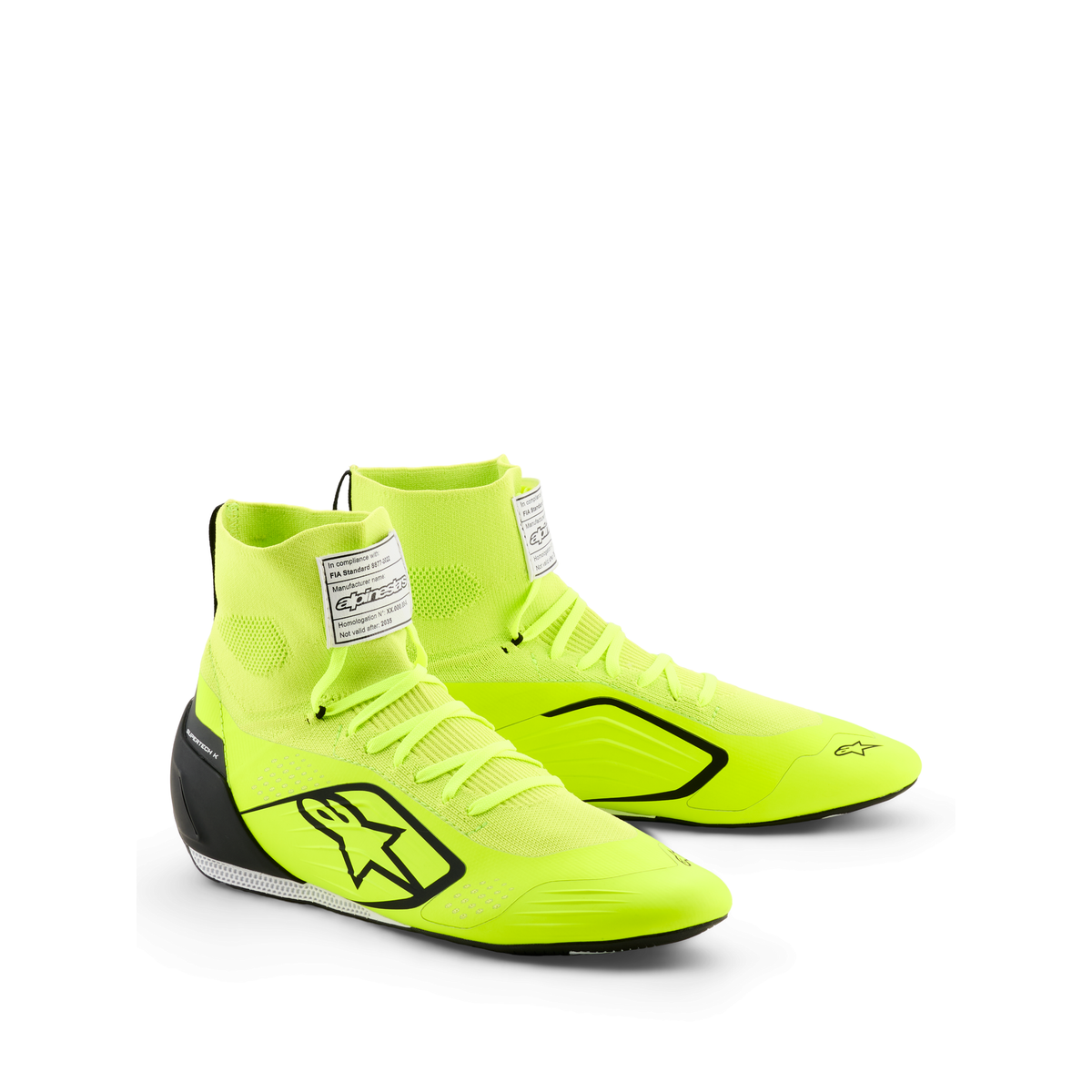 Zapatillas de Karting Alpinestars Supertech K FIA 8877-2022 Amarillo Flúo/Negro/Blanco, vista frontal