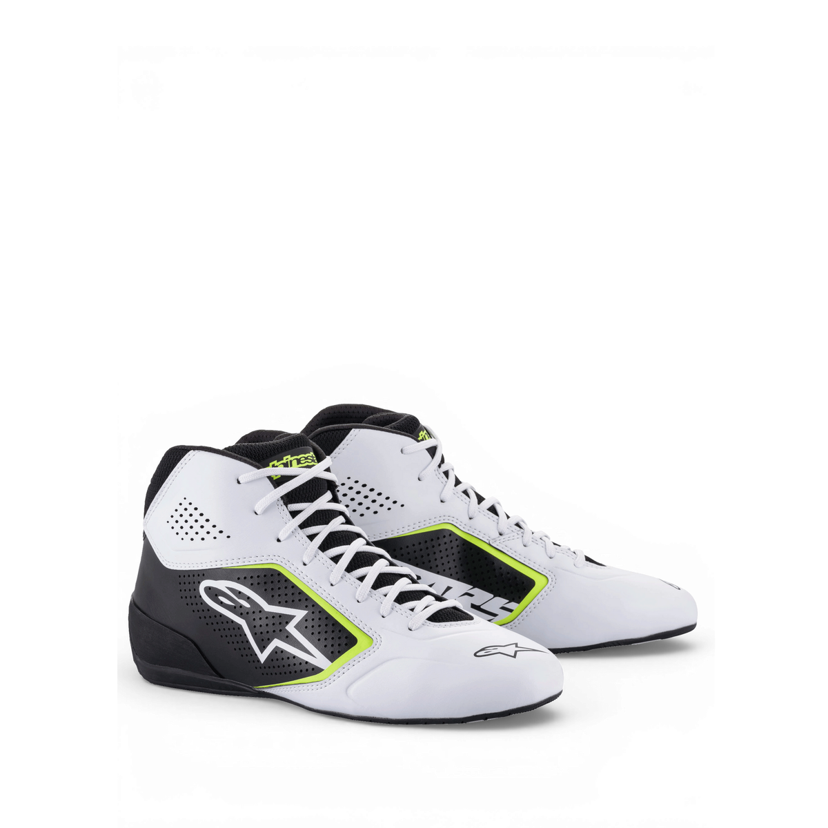 Zapatillas de Karting Alpinestars Tech-1 K Start V2 Blanco/Negro/Amarillo Flúo, vista frontal
