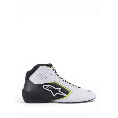 Zapatillas de Karting Alpinestars Tech-1 K Start V2 Blanco/Negro/Amarillo Flúo, vista tres cuartos