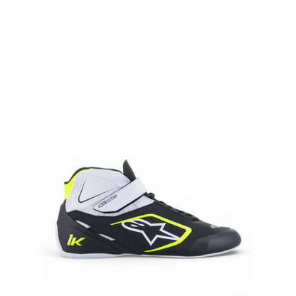 Zapatillas de Karting Alpinestars Tech-1 K V2 Negro/Blanco/Amarillo Flúo, vista tres cuartos