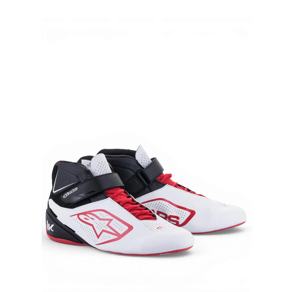 Zapatillas de Karting Alpinestars Tech-1 K V2 Blanco/Negro/Rojo, vista frontal