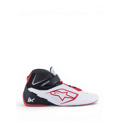 Zapatillas de Karting Alpinestars Tech-1 K V2 Blanco/Negro/Rojo, vista tres cuartos