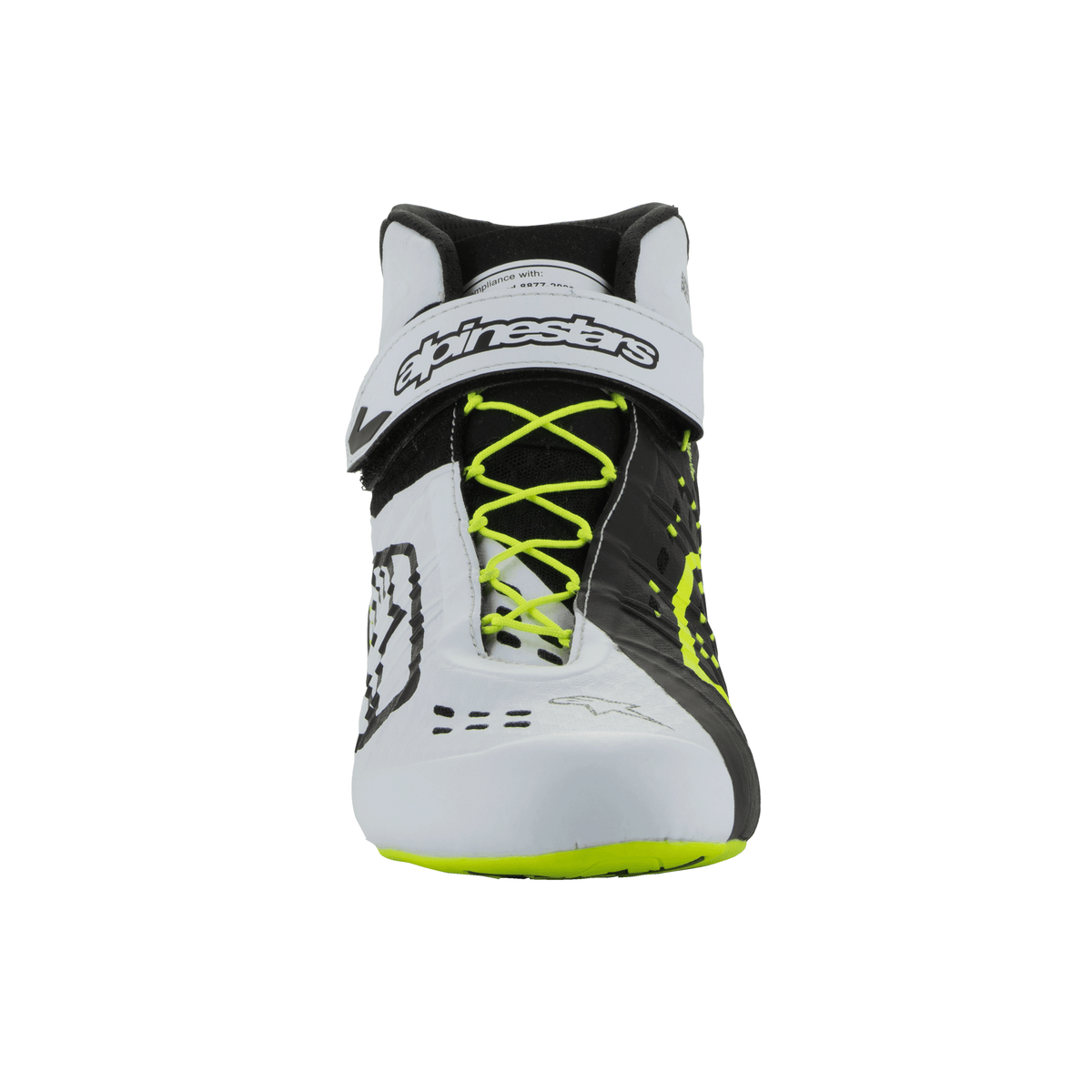 Zapatillas de Karting Alpinestars Tech-1 KX V3 FIA 8877-2022 Negro/Blanco/Amarillo Flúo, vista lateral exterior