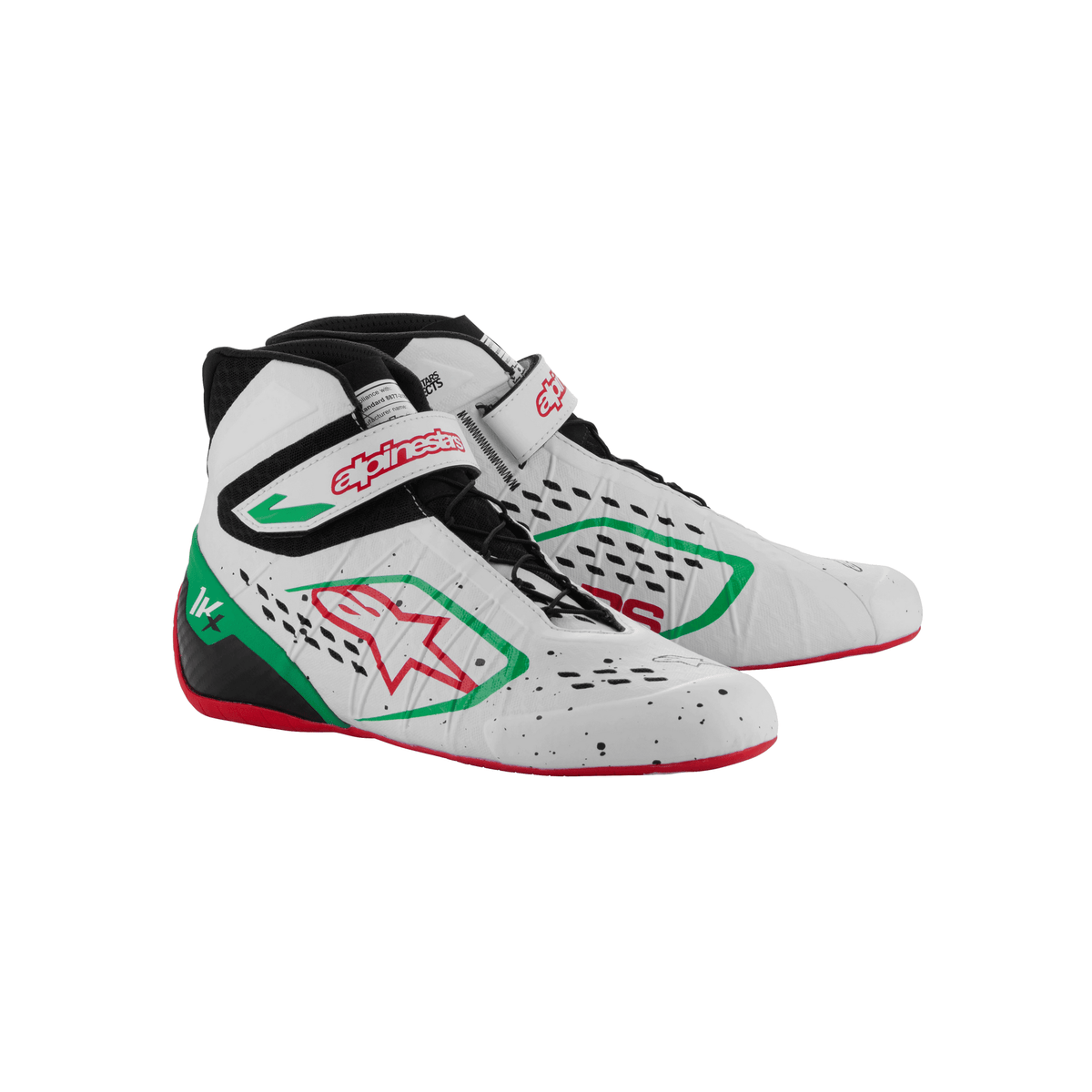 Zapatillas de Karting Alpinestars Tech-1 KX V3 FIA 8877-2022 Blanco/Verde/Rojo, vista frontal