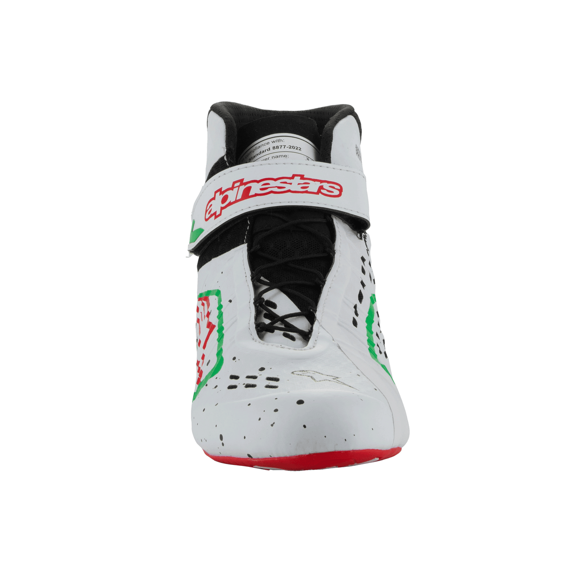Zapatillas de Karting Alpinestars Tech-1 KX V3 FIA 8877-2022 Blanco/Verde/Rojo, vista lateral exterior