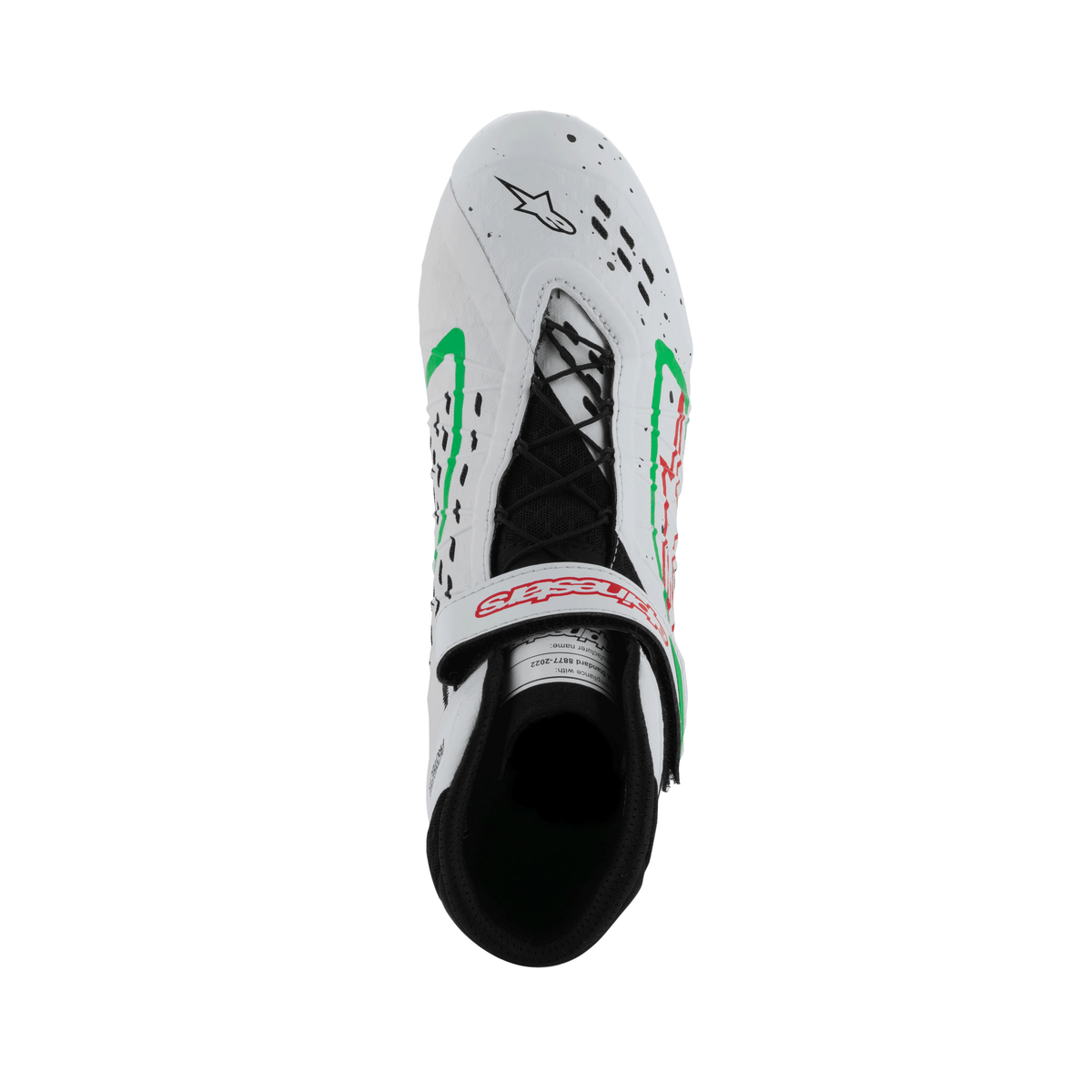 Zapatillas de Karting Alpinestars Tech-1 KX V3 FIA 8877-2022 Blanco/Verde/Rojo, vista trasera