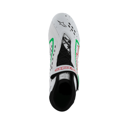 Zapatillas de Karting Alpinestars Tech-1 KX V3 FIA 8877-2022 Blanco/Verde/Rojo, vista trasera