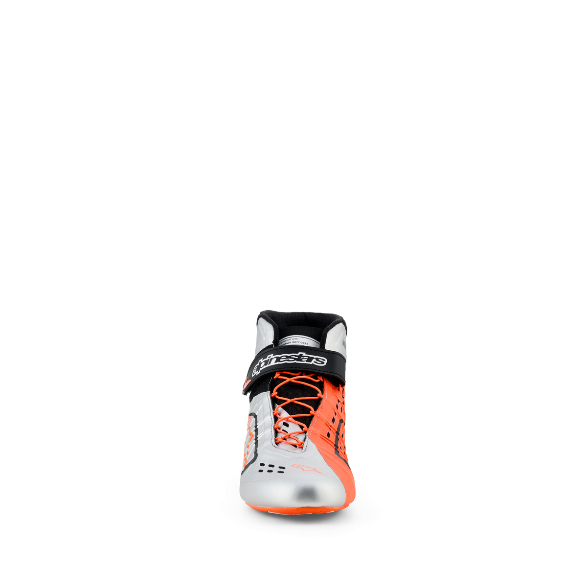 Zapatillas de Karting Alpinestars Tech-1 KX V3 FIA 8877-2022 Negro/Plata/Naranja Flúo, vista lateral exterior