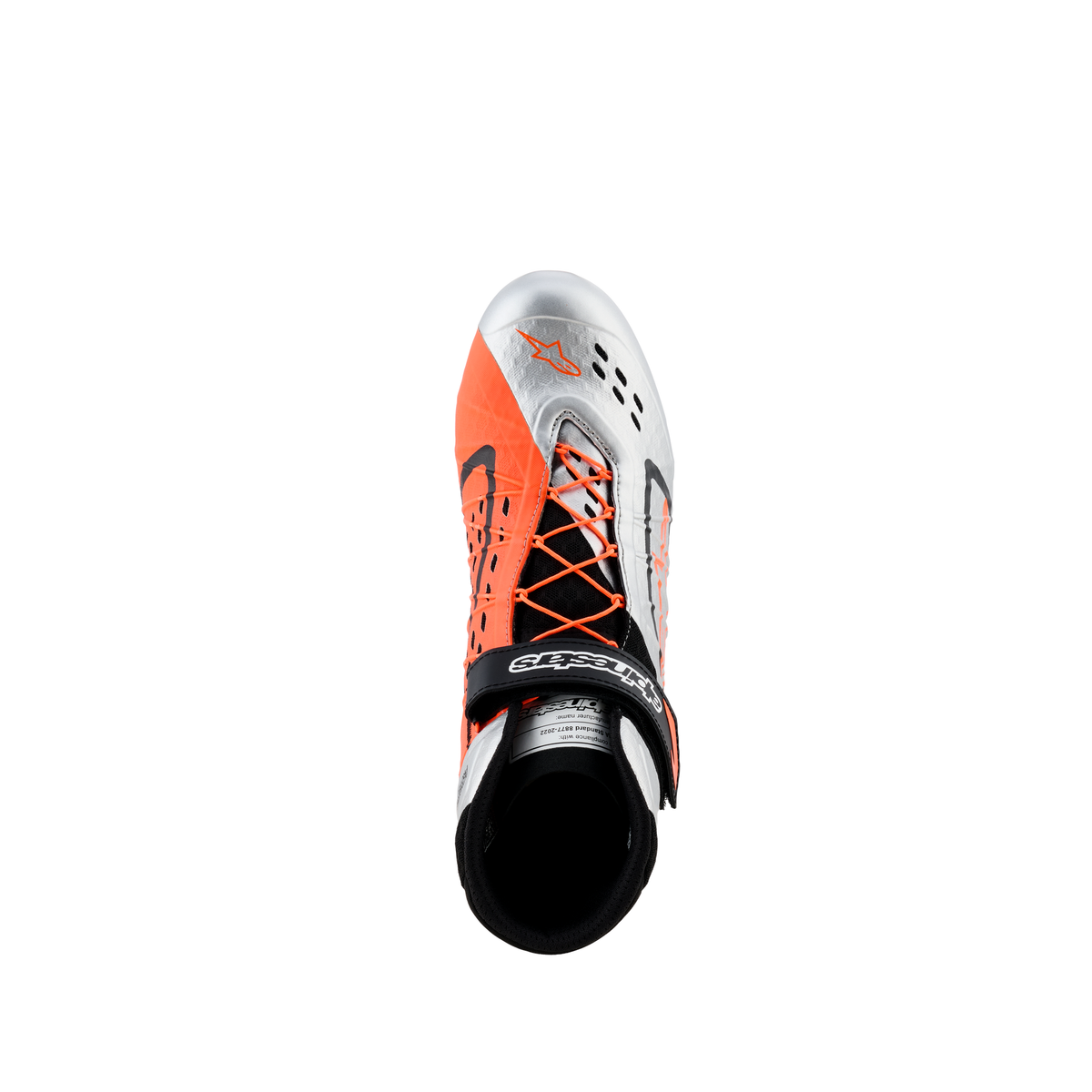Zapatillas de Karting Alpinestars Tech-1 KX V3 FIA 8877-2022 Negro/Plata/Naranja Flúo, vista trasera