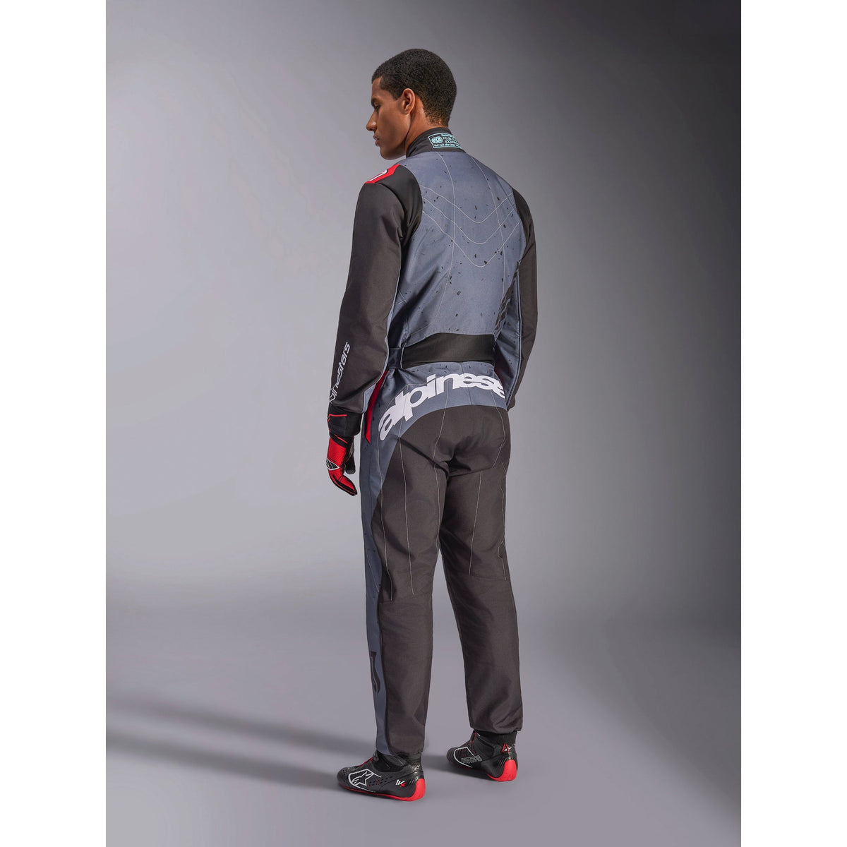 Traje de Karting Alpinestars KMX-9 V3 Graphic 6 FIA 8877-2022 Antracita/Negro/Rojo, vista lateral trasera