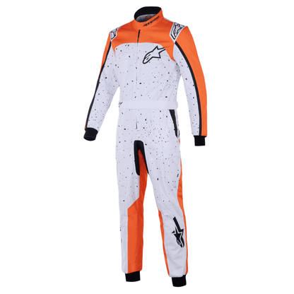 Traje de Karting Alpinestars KMX-9 V3 Graphic 6 FIA 8877-2022 Blanco/Naranja/Negro, vista frontal