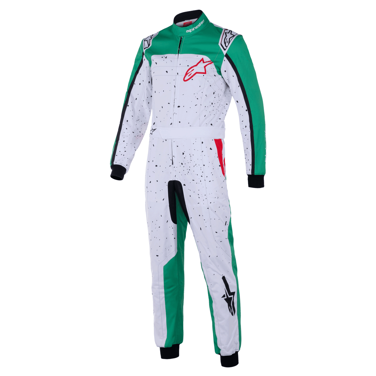 Traje de Karting Alpinestars KMX-9 V3 Graphic 6 FIA 8877-2022 Blanco/Verde/Rojo, vista frontal