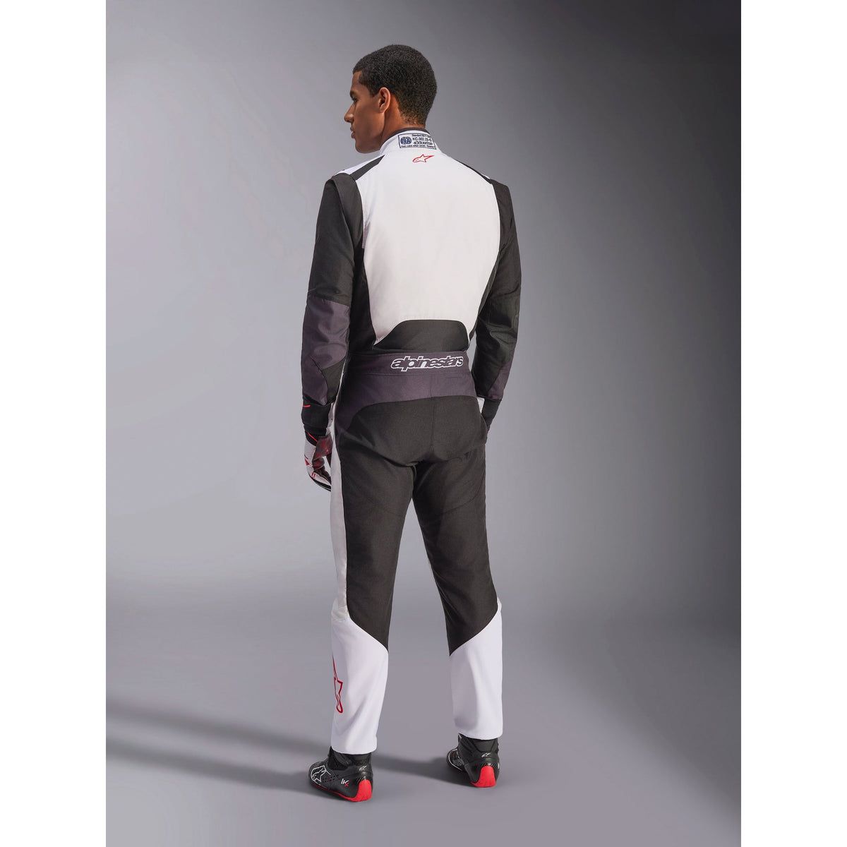 Traje de Karting Alpinestars KMX-5 V3 FIA 8877-2022 Blanco/Negro/Rojo Brillante, vista lateral trasera