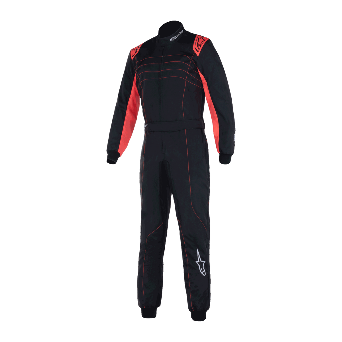 Traje de Karting Alpinestars KMX-9 V3 FIA 8877-2022 Negro/Rojo Flúo, vista frontal