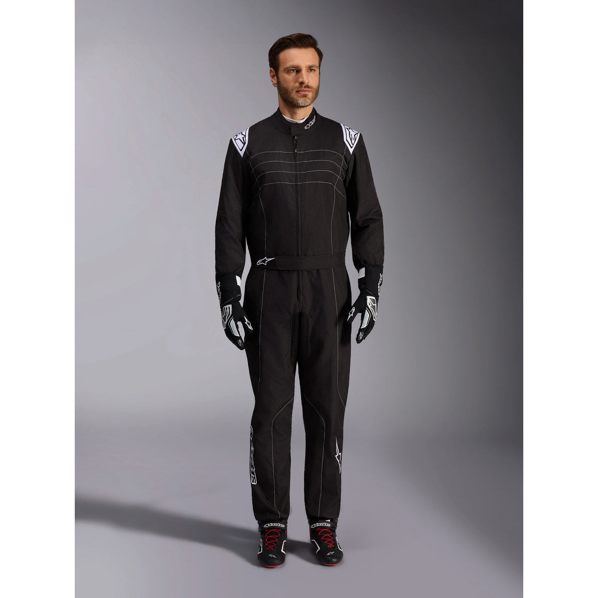 Traje de Karting Alpinestars KMX-9 V3 FIA 8877-2022 Negro/Blanco, vista frontal