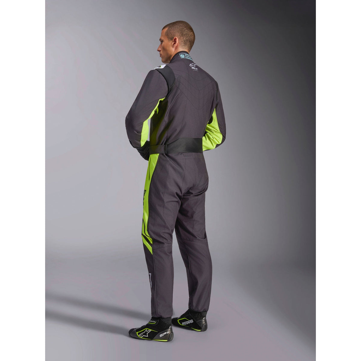 Traje de Karting Alpinestars KMX-9 V3 Graphic 3 FIA 8877-2022 Negro/Amarillo Flúo, vista lateral trasera