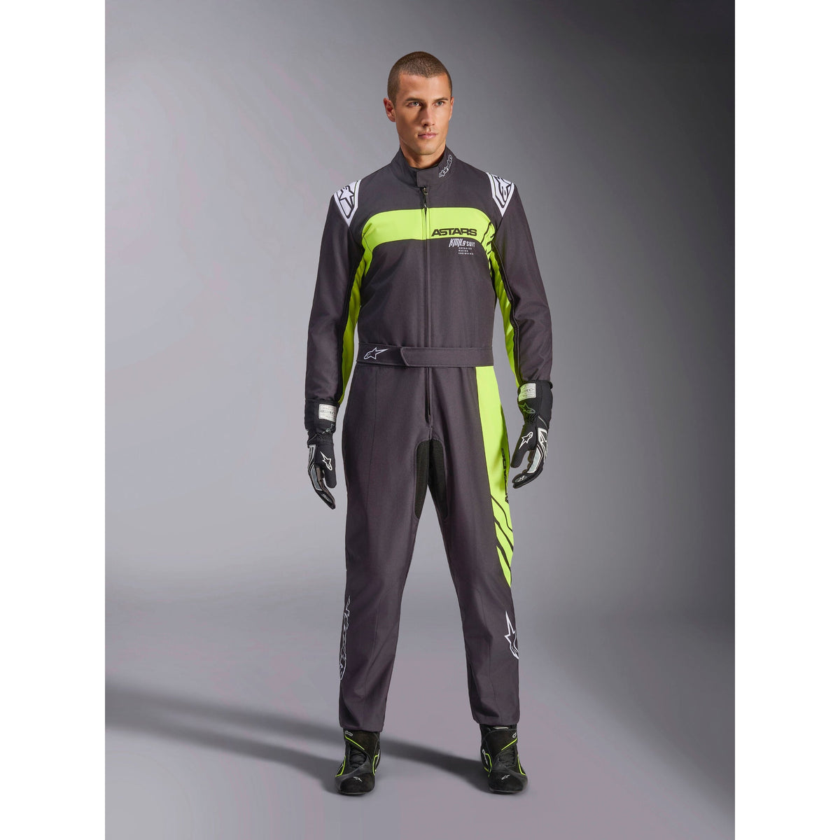 Traje de Karting Alpinestars KMX-9 V3 Graphic 3 FIA 8877-2022 Negro/Amarillo Flúo, vista frontal