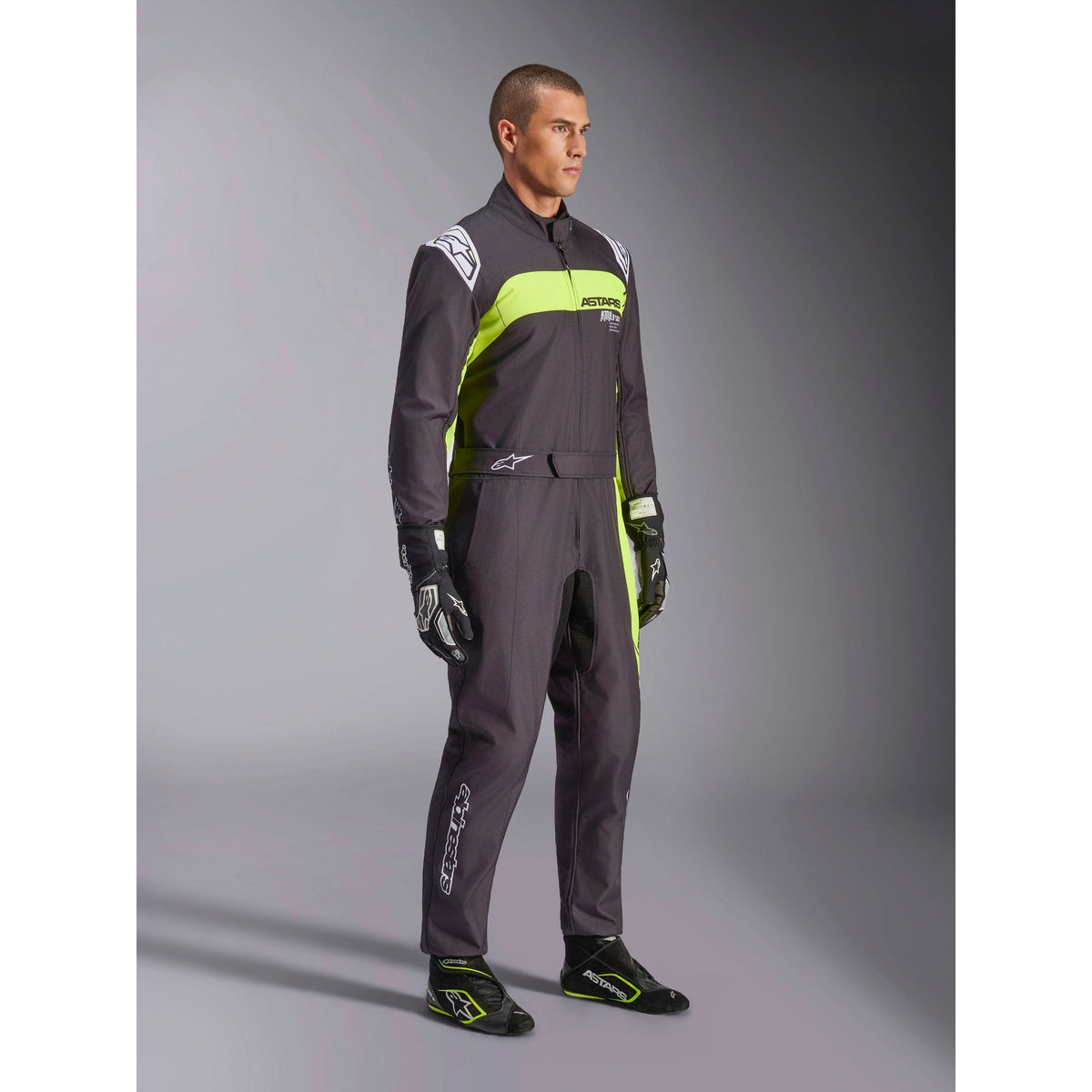 Traje de Karting Alpinestars KMX-9 V3 Graphic 3 FIA 8877-2022 Negro/Amarillo Flúo, vista lateral delantera