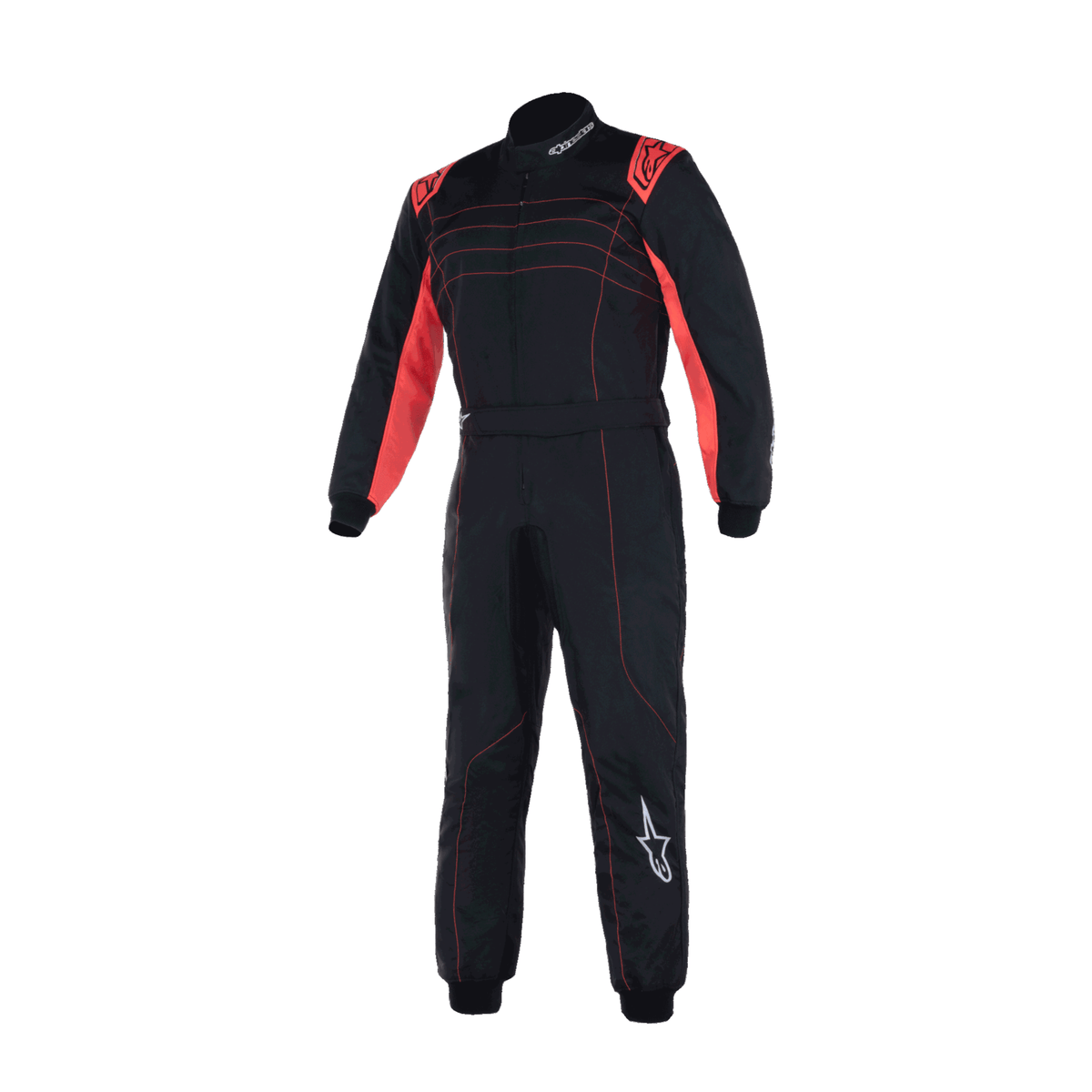 Traje de Karting Infantil Alpinestars KMX-9 V3 S FIA 8877-2022 Negro/Rojo Flúo, vista frontal