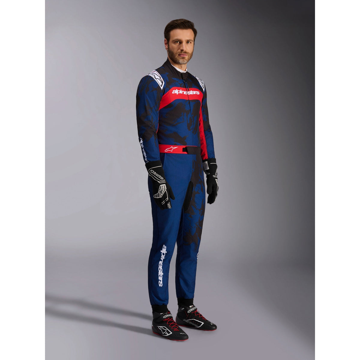 Traje de Karting Alpinestars KMX-9 V3 Graphic 5 FIA 8877-2022 Navy/Rojo, vista lateral delantera