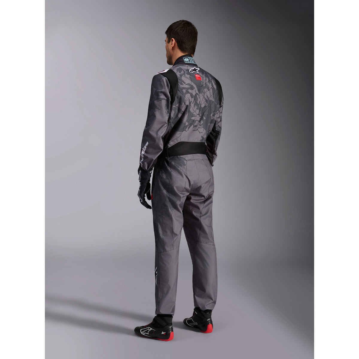 Traje de Karting Alpinestars KMX-9 V3 Graphic 5 FIA 8877-2022 Gris Oscuro/Negro, vista lateral trasera