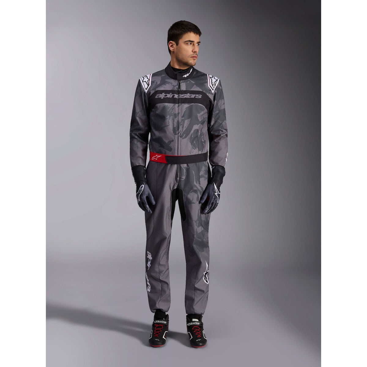 Traje de Karting Alpinestars KMX-9 V3 Graphic 5 FIA 8877-2022 Gris Oscuro/Negro, vista frontal