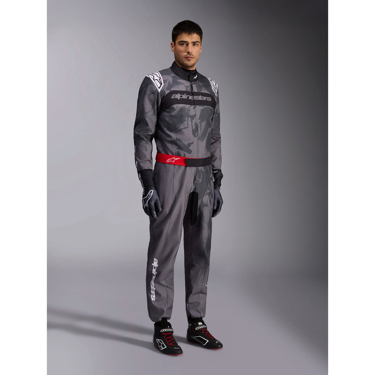 Traje de Karting Alpinestars KMX-9 V3 Graphic 5 FIA 8877-2022 Gris Oscuro/Negro, vista lateral delantera