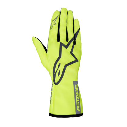 Guantes de Karting Alpinestars Tech-1 K Race V2 Pure Amarillo Flúo/Gris/Plata, vista frontal