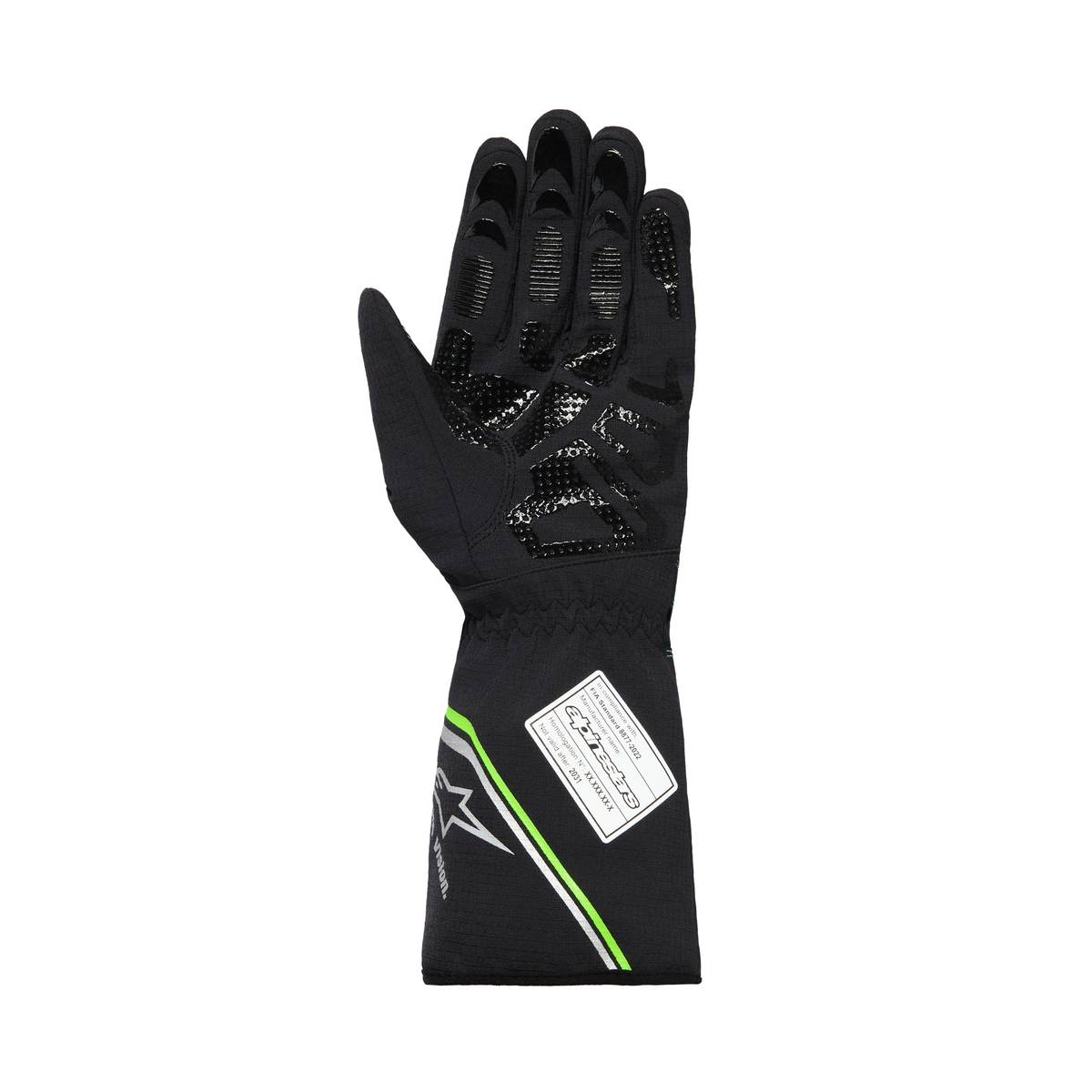Guantes de Karting Impermeables Alpinestars Tempest V3 FIA 8877-2022 Negro/Verde Flúo, vista trasera