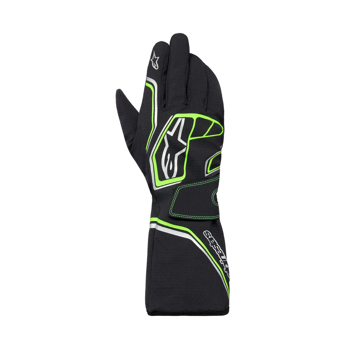 Guantes de Karting Impermeables Alpinestars Tempest V3 FIA 8877-2022 Negro/Verde Flúo, vista frontal