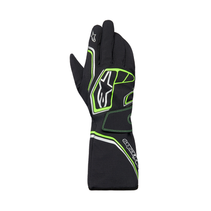 Guantes de Karting Impermeables Alpinestars Tempest V3 FIA 8877-2022 Negro/Verde Flúo, vista frontal
