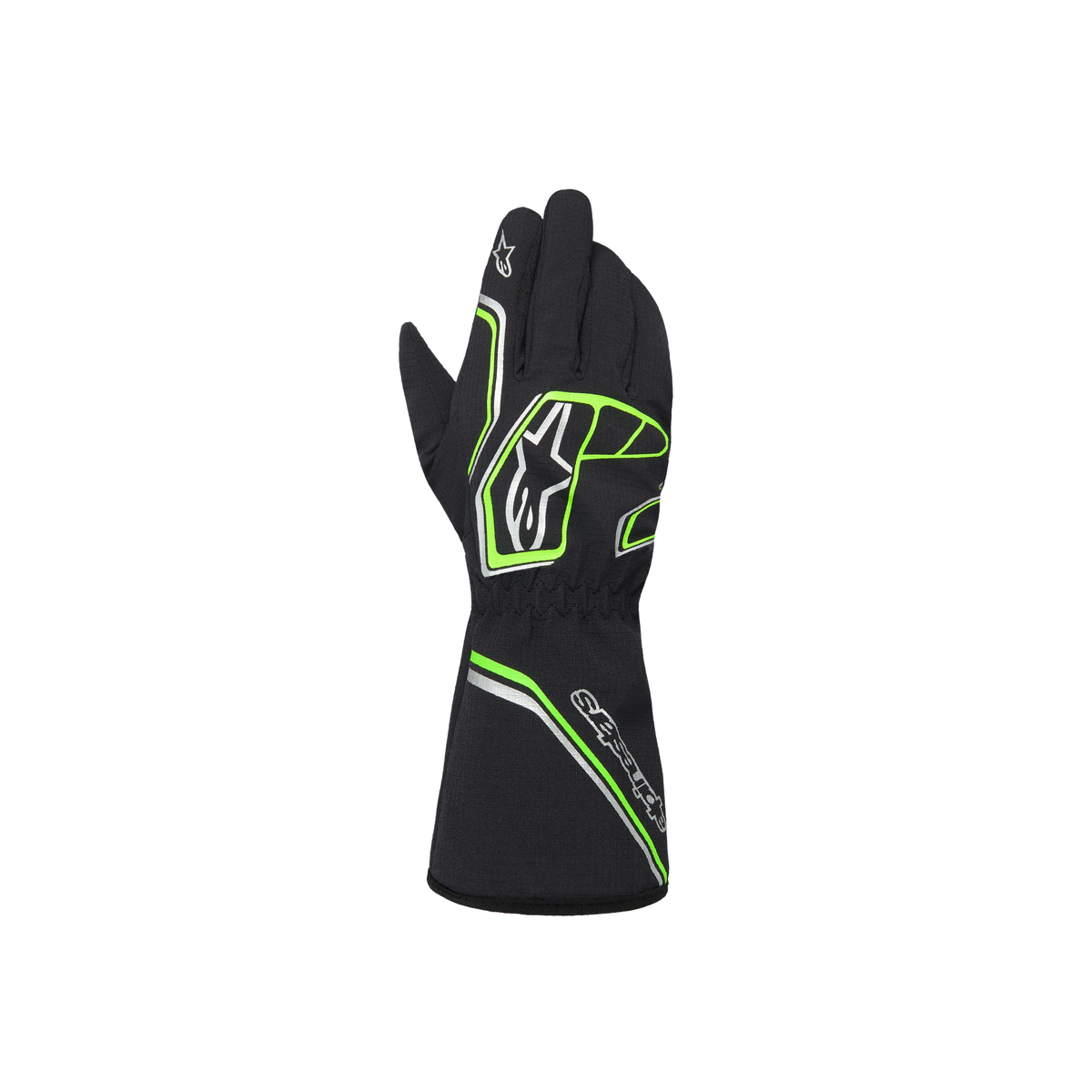 Guantes de Karting Impermeables Infantiles Alpinestars Tempest V3 S FIA 8877-2022 Negro/Verde Flúo, vista frontal