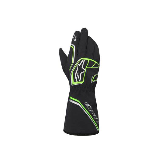 Guantes de Karting Impermeables Infantiles Alpinestars Tempest V3 S FIA 8877-2022 Negro/Verde Flúo, vista frontal