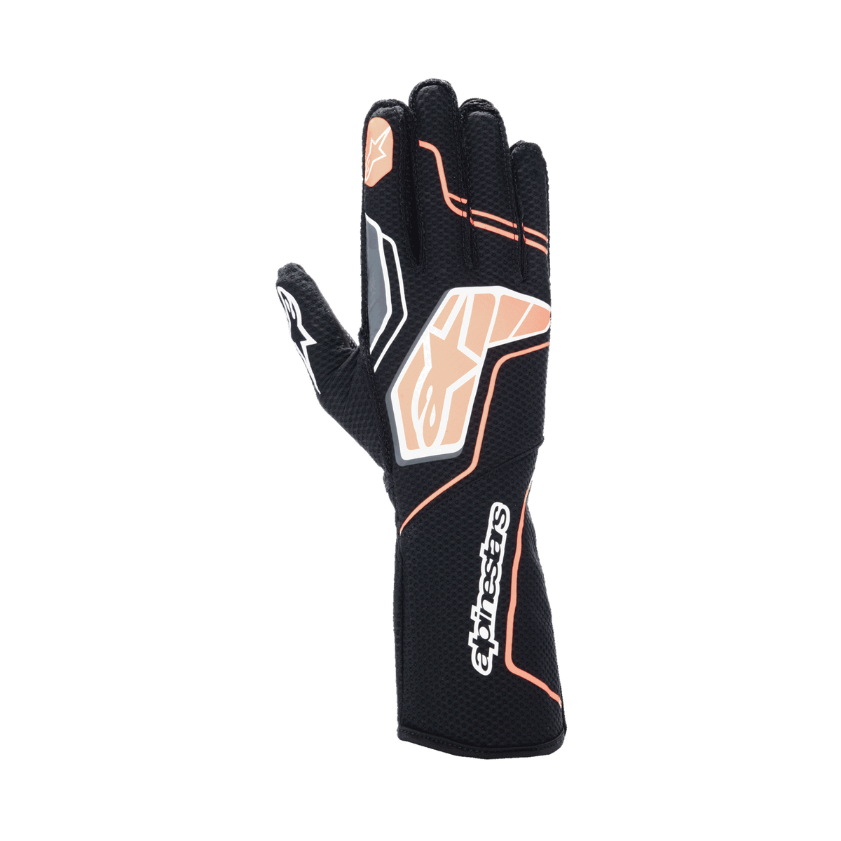 Guantes de Karting Alpinestars Tech-1 KX V4 FIA 8877-2022 Negro/Naranja Flúo, vista frontal