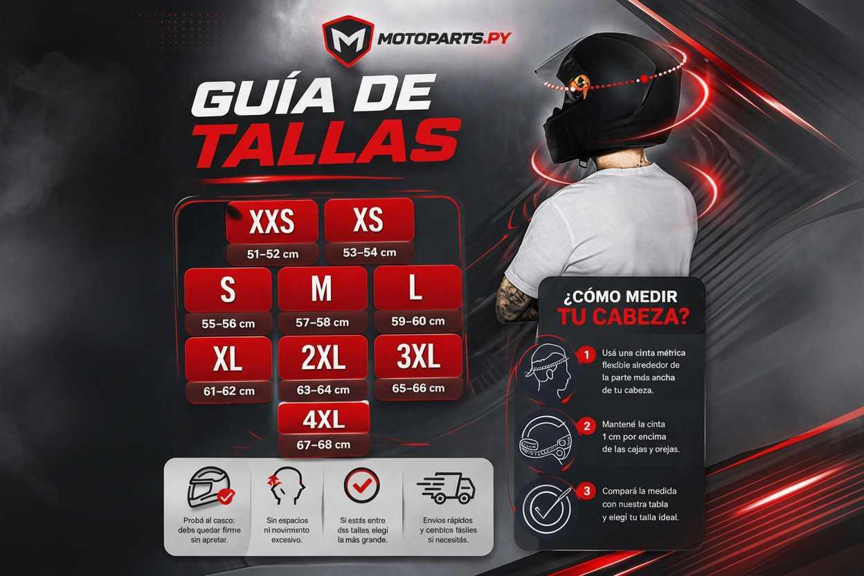 Guia de tallas cascos Mt Motopart