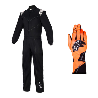 Kit Karting Indoor Alpinestars: traje Kart Indoor V2 negro y guantes Tech-1 K Race V2